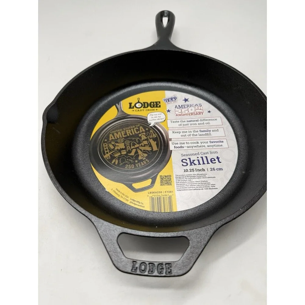 Lodge L8SK3 10.25 inch Cast Iron Skillet 250th Anniversary Special Logo